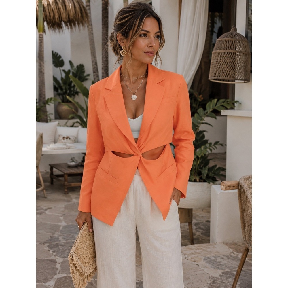 FARM Rio Peach Cut Out Vacation  Resortwear Designer Blazer Small‎